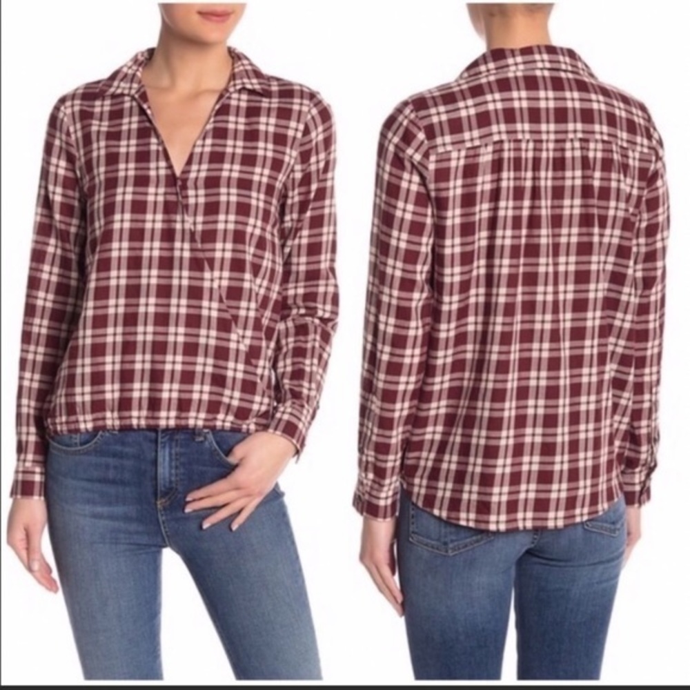 MADEWELL ARION Women's High Low Faux Wrap-Front  Plaid Top Blouse Shirt S